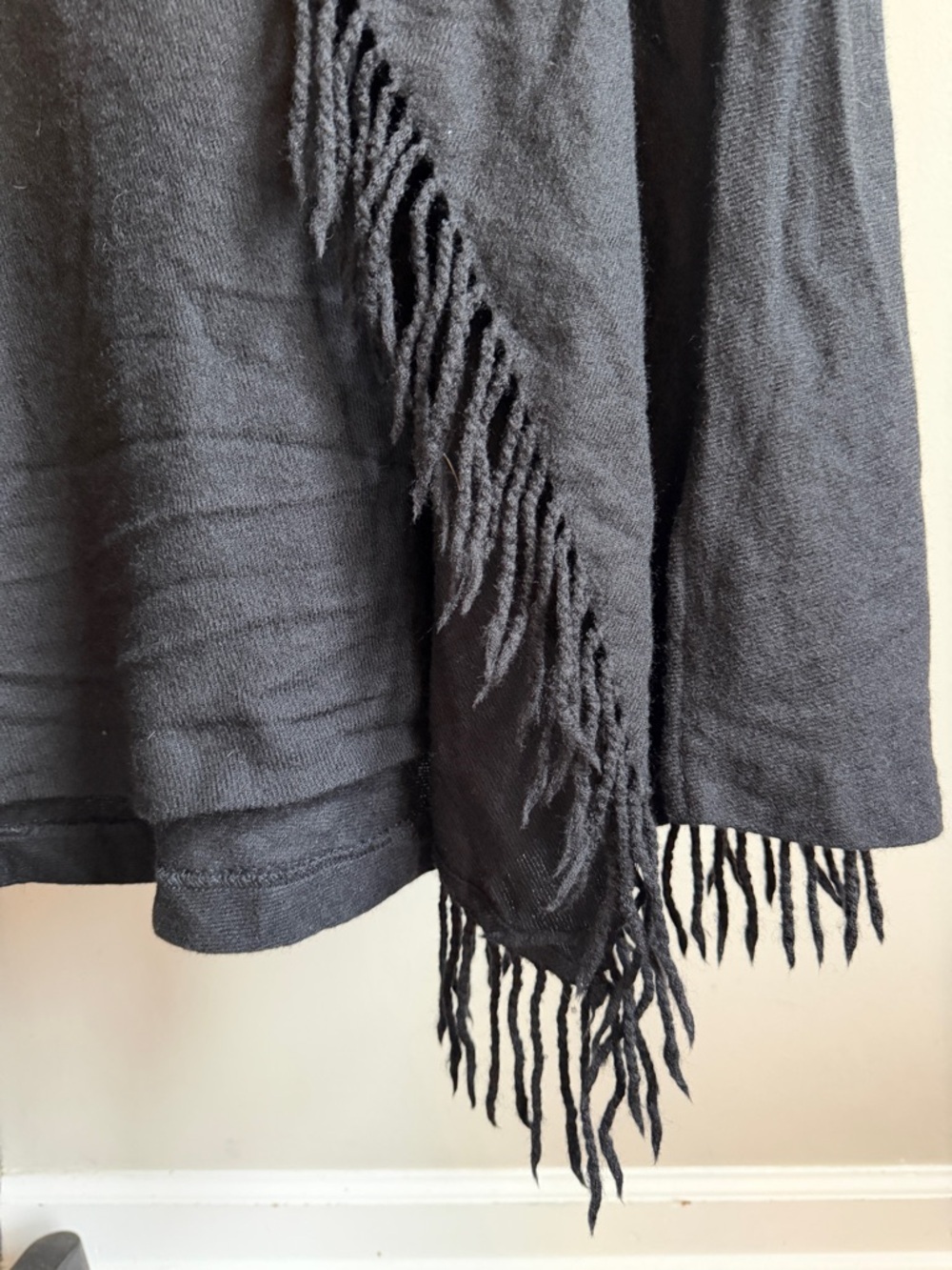 Lauren Ralph Lauren Black Fringe Maxi Wrap Skirt 100% Wool - Picture 3 of 5